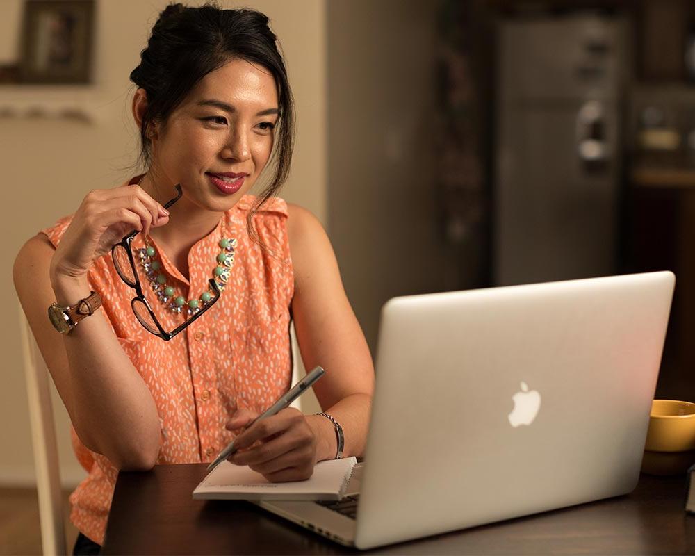 Female student on her computer