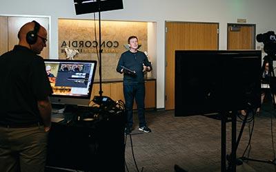 Dr. John Townsend behind the scenes for a Townsend LIVE event